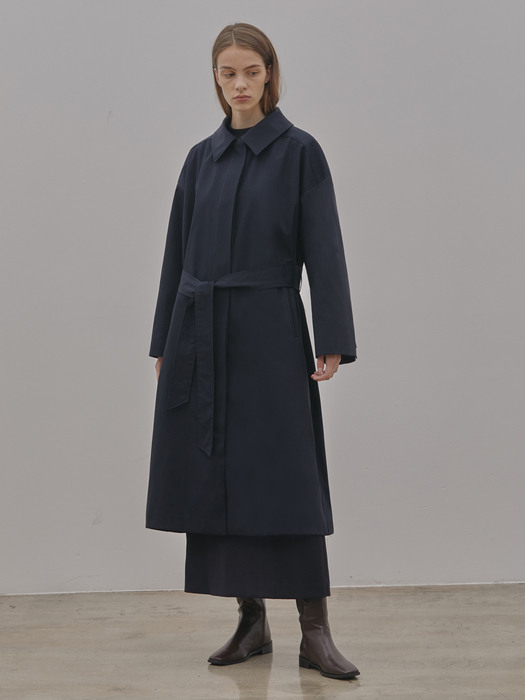 BELTED SINGLE TRENCH COAT_Navy