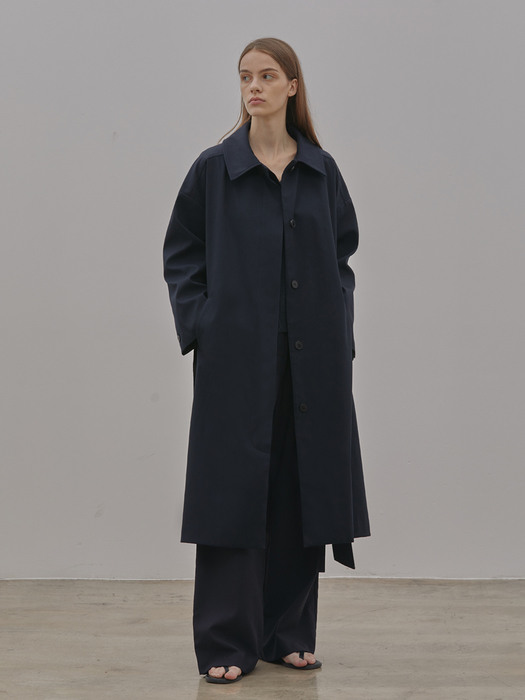 BELTED SINGLE TRENCH COAT_Navy