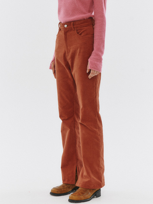 Corduroy high-waist Bootcut Pants [BRICK]