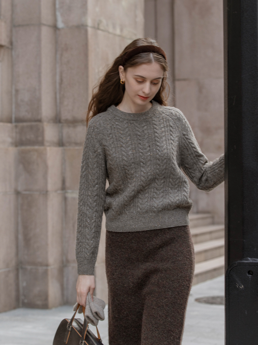 BETSY romantic cable knit_grey