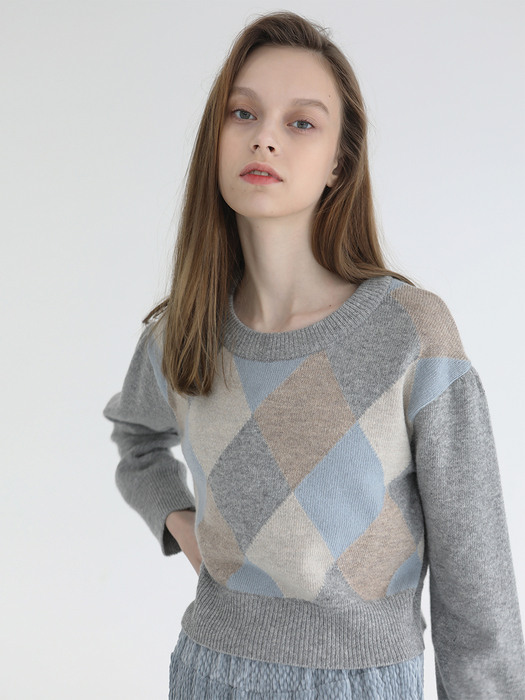 Argyle crop knit [Grey]