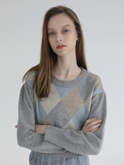 Argyle crop knit [Grey]