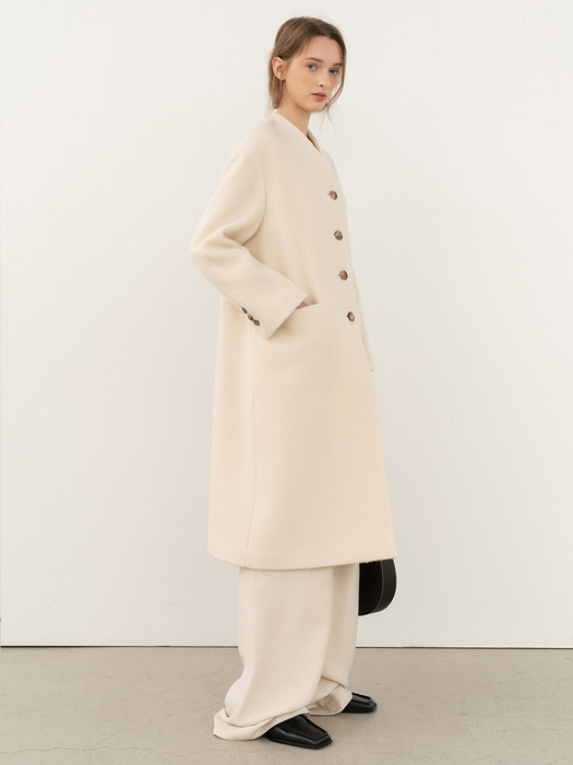 Collarless Coat Cream