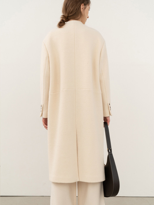 Collarless Coat Cream