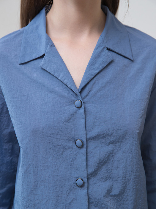 Open Collar Nylon Shirt Blue