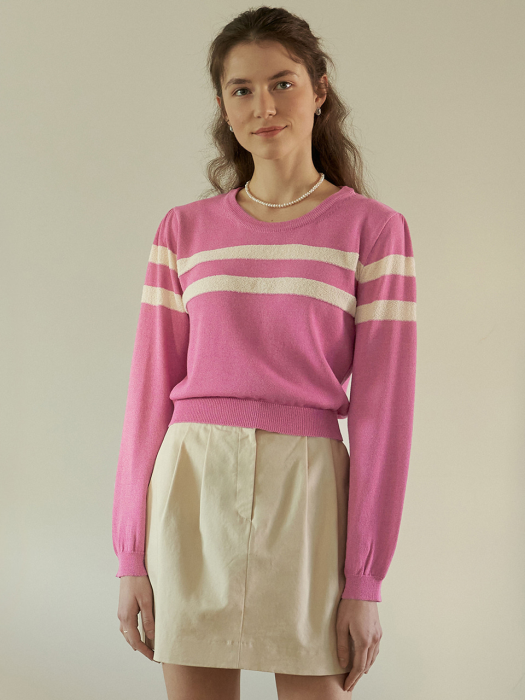 A TWO-LINE KNIT TOP_PINK