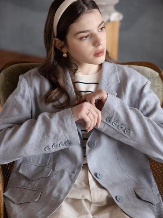 ESTHER boyfriend fit linen jacket_smog blue