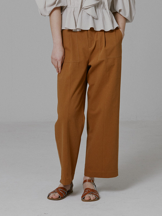 Odelie Stitches Semi wide Pants_Brown