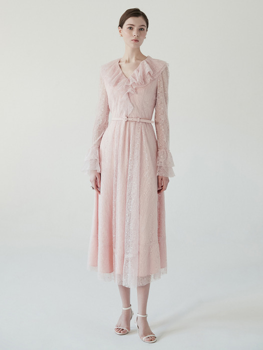 ANNABELLE Ruffle lace dress (Salmon pink)