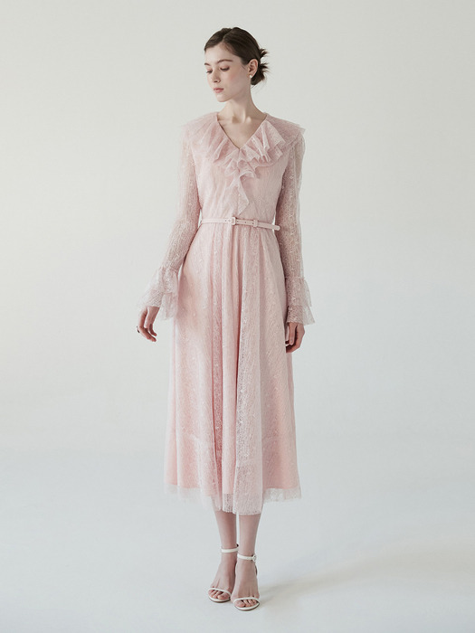 ANNABELLE Ruffle lace dress (Salmon pink)