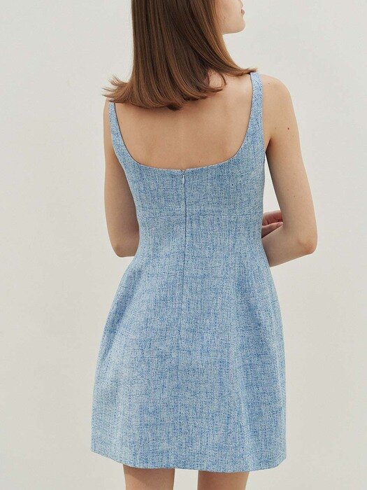 Faven Scallop Neck Tweed Minidress (Blue)
