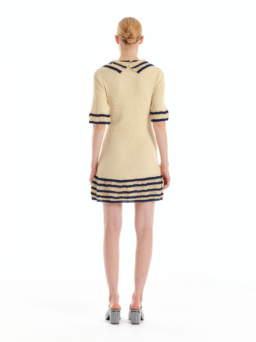 UWENDY Ruffle Knit Dress - Begie/Navy
