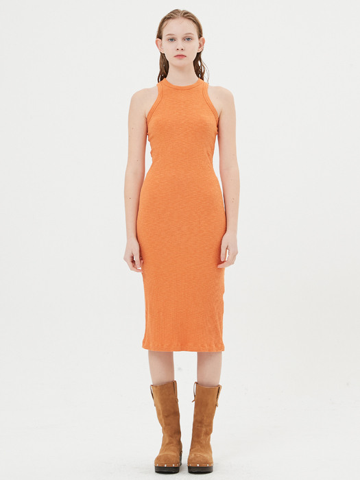 Ribbed Sleeveless Dress / Orange