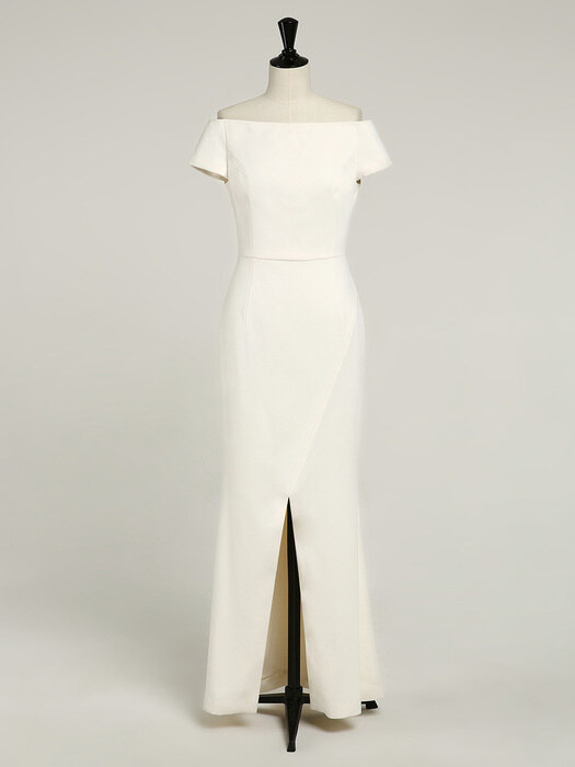 DEBORAH Off shoulder slit maxi dress (Ivory)