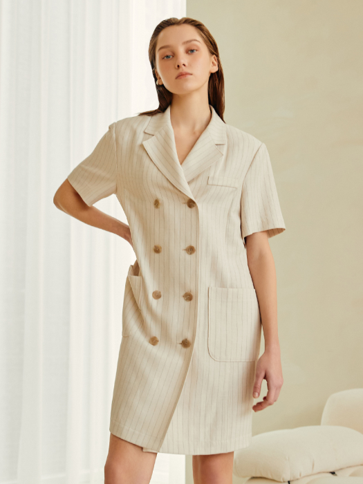 Linen Stripe Double Jacket Dress_CR