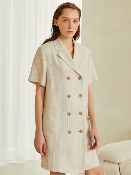 Linen Stripe Double Jacket Dress_CR
