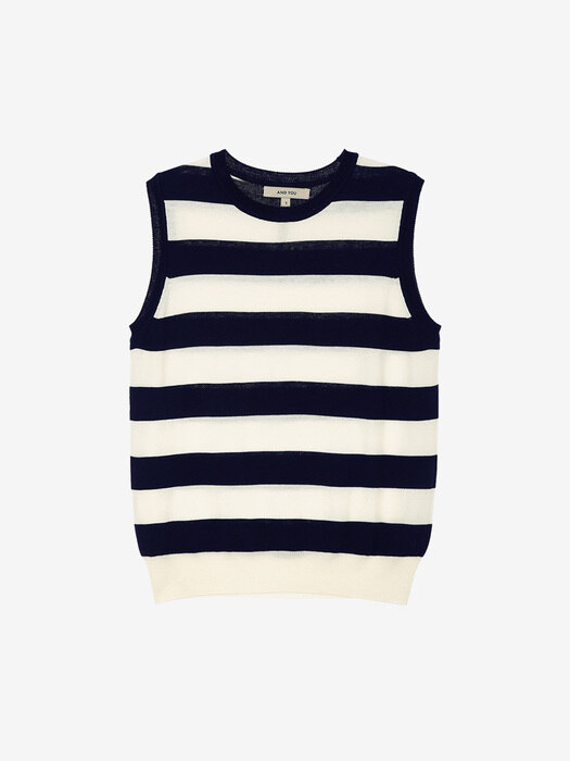[N][SET] SHARKS COVE Stripe knit vest (Navy) + BOROMWAT Flared skirt (Beige)