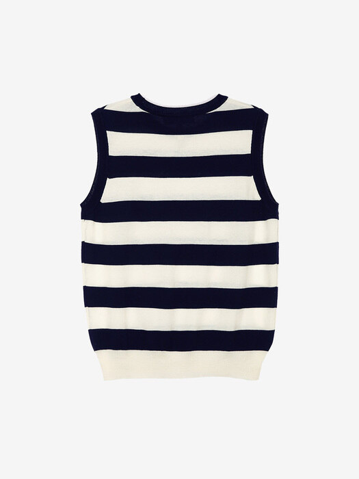 [N][SET] SHARKS COVE Stripe knit vest (Navy) + BOROMWAT Flared skirt (Beige)