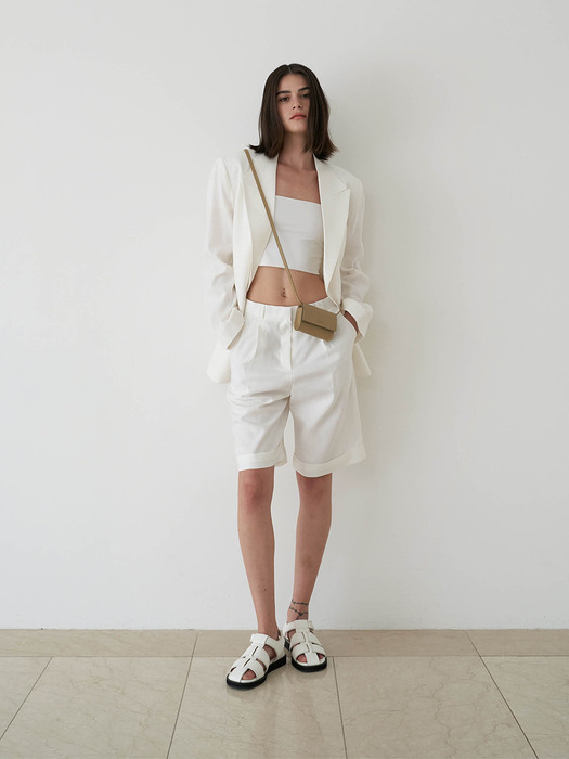 Llinen-Blend Turnup Shorts Ivory