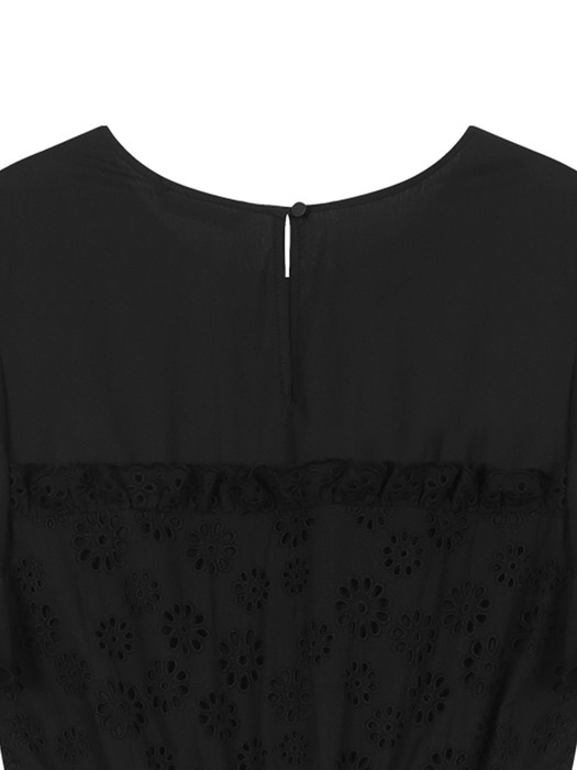 EMBROIDERY LAYERED COTTON DRESS - BLACK