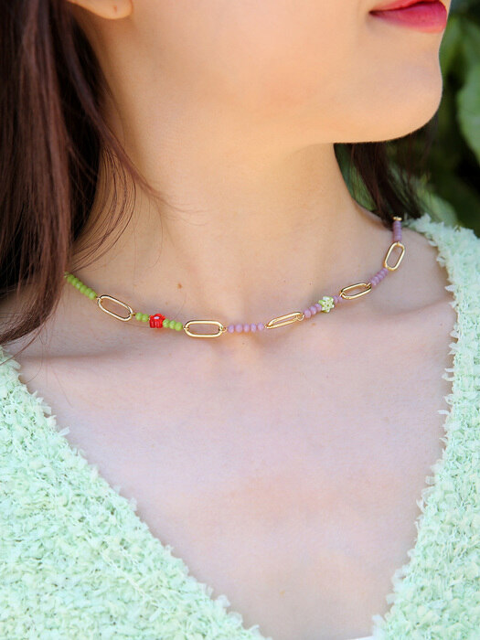 tiny flower mix chain necklace (2colors)
