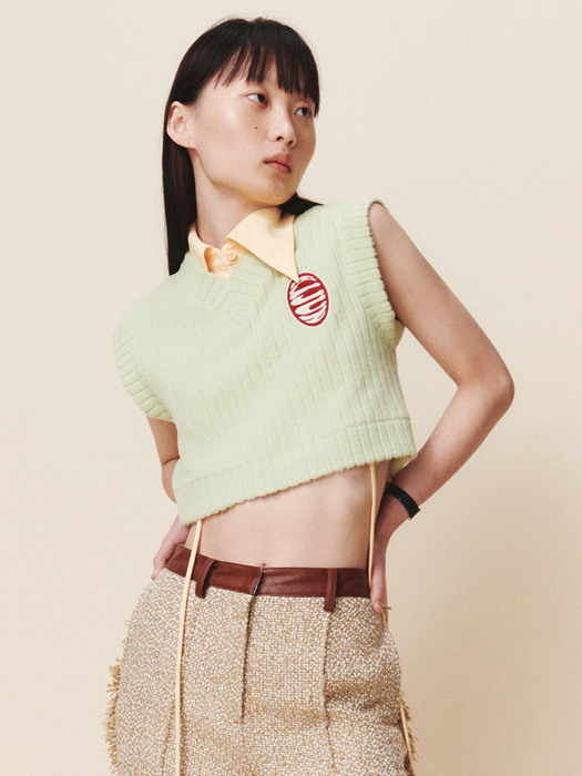 Crop Knit Vest Pale Green