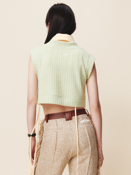 Crop Knit Vest Pale Green