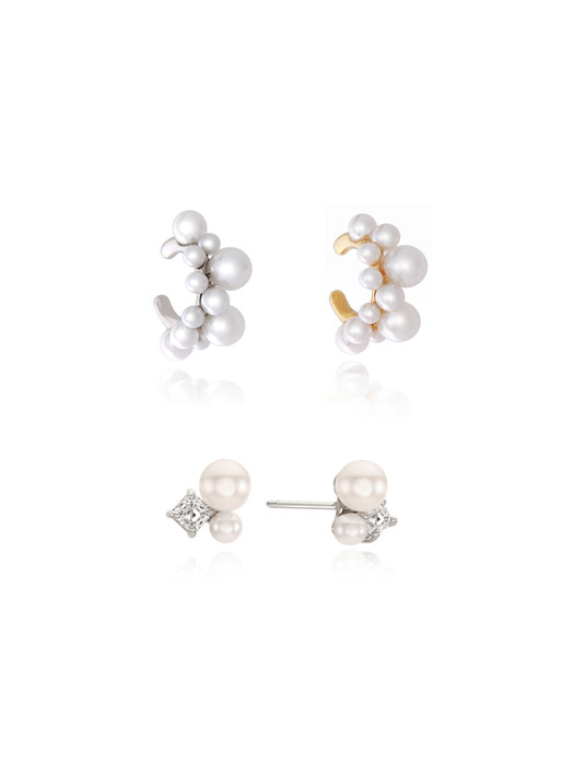 [단독][SET] Pearly Bubble Earcuff_2Color+Mini Pearl Stone Earrings
