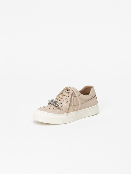 Ardita Embellished Chain Sneakers in Pinkish Ivory