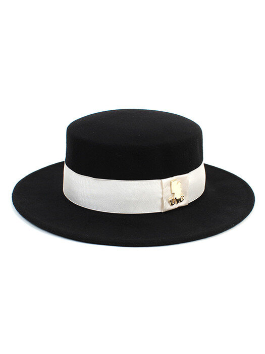 White Line Flat Wool Black Fedora 울페도라