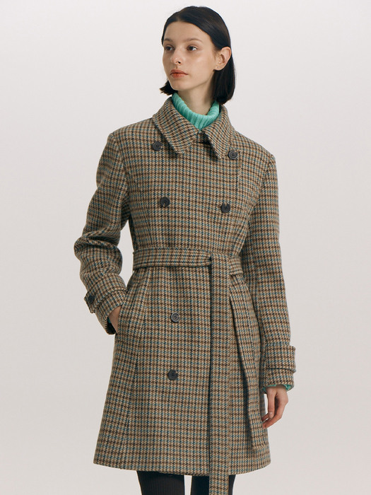 PADDINGTON Classic belted wool coat (Brown check)