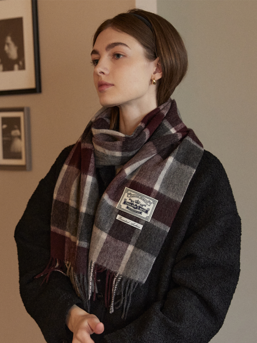 Daily check wool muffler - Burgundy Check