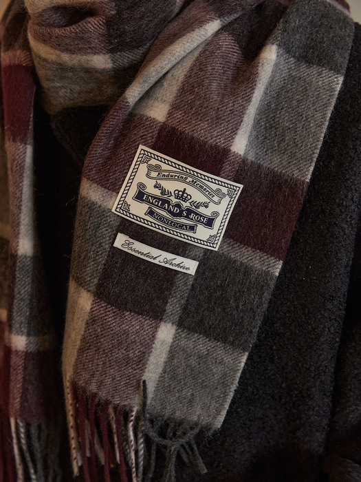 Daily check wool muffler - Burgundy Check