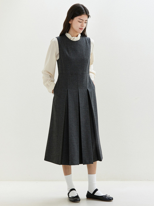 B Wool Layered Dress_Charcoal