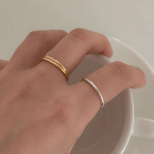 [1+1] silver basic slim ring (2color)