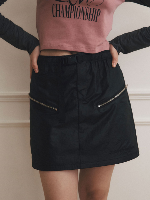 Nylon Zipper mini skirt [Black]