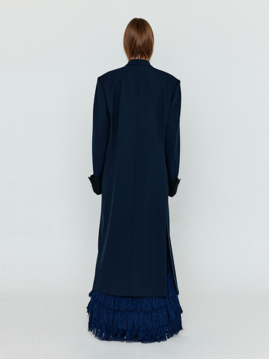 WELLY Double-Breasted Long Coat - Navy