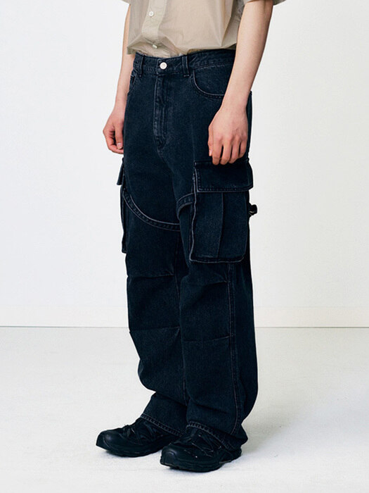 UTILITY CARGO POCKET DENIM PANTS BLACK