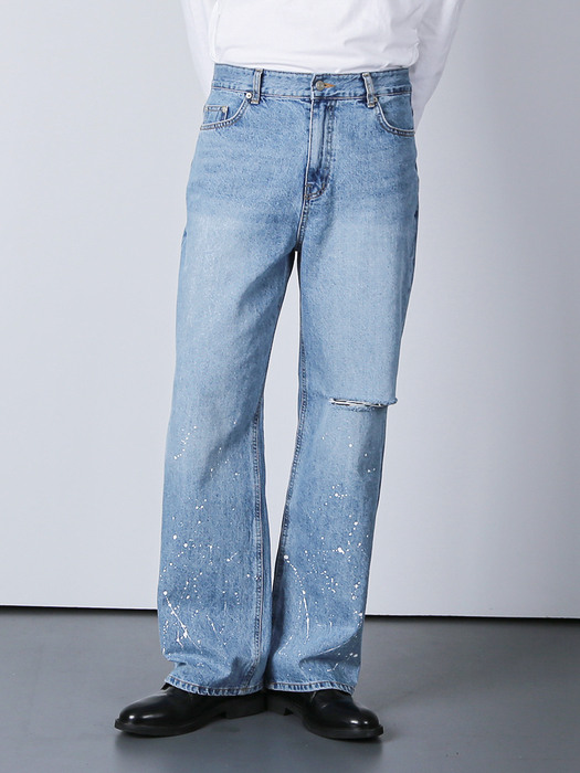 KNIFE CUT PAINT SPLATTER DENIM