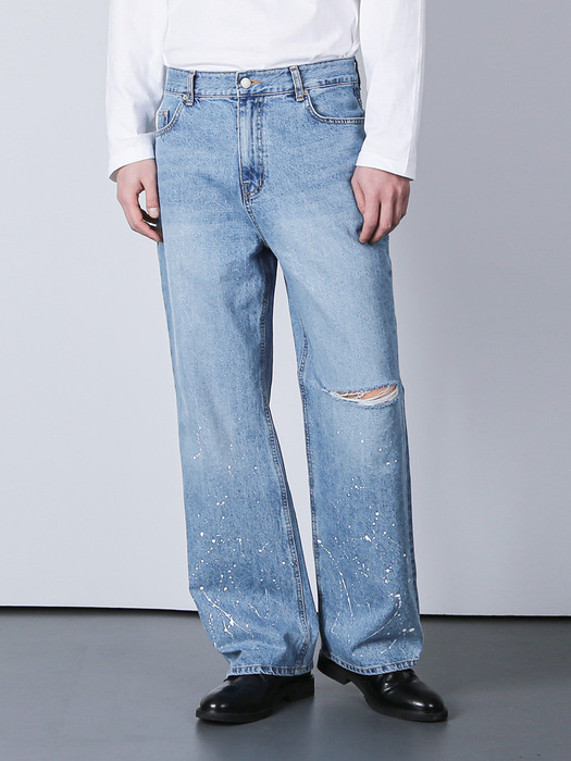 KNIFE CUT PAINT SPLATTER DENIM