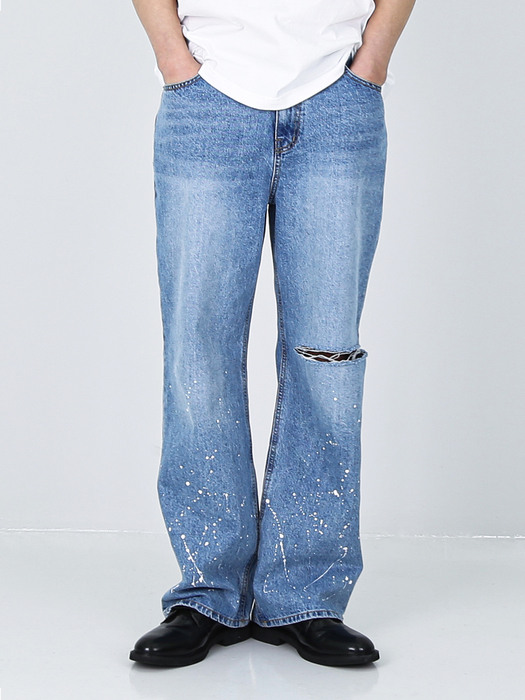 KNIFE CUT PAINT SPLATTER DENIM