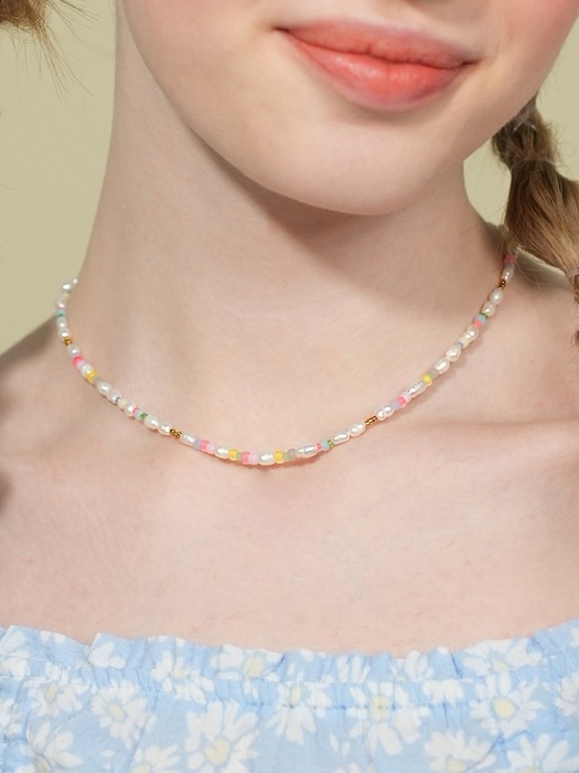 Jelly beads water pearl Necklace 3mm 밥풀 담수진주 컬러 비즈 초커 목걸이