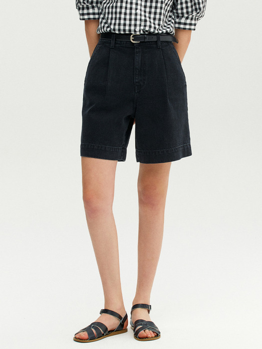 OSSOBUCO Tucked denim shorts (Black)