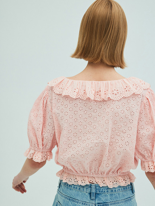 Lace Ruffle Crop Blouse_Coral Pink