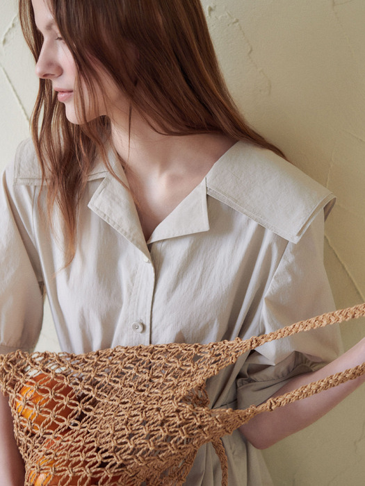 SAILOR COLLAR FLARE DRESS [BEIGE]