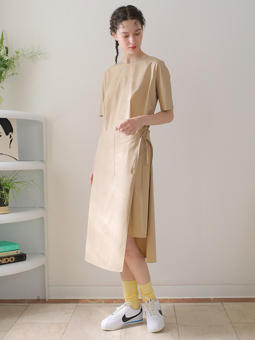 A-line wrap skirt & dress set  Beige
