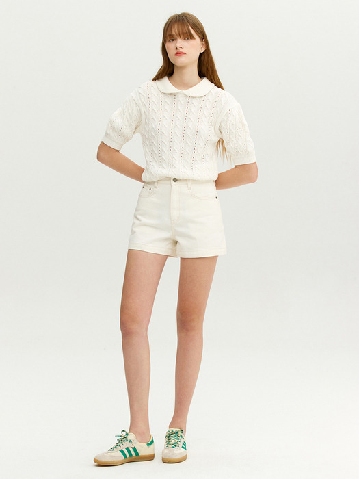 MODENA Round collar cable knit top (Ivory)