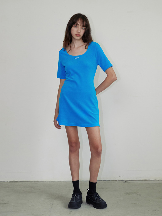 Back Hole Terry Dress - Blue Peacock