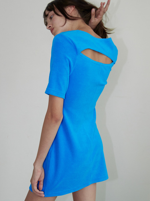 Back Hole Terry Dress - Blue Peacock