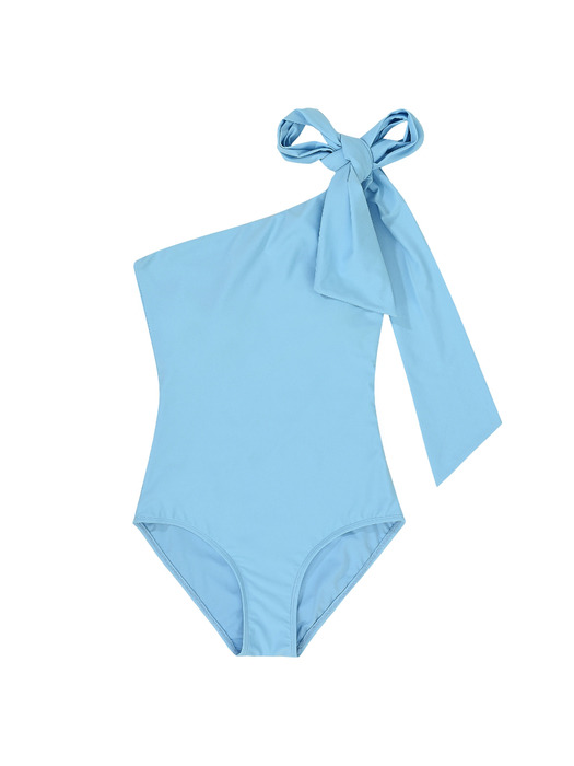 Monaco Blue Beach One-Shoulder Swimming Dress